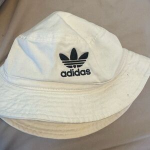 adidas White Bucket Hat with Gray Trim